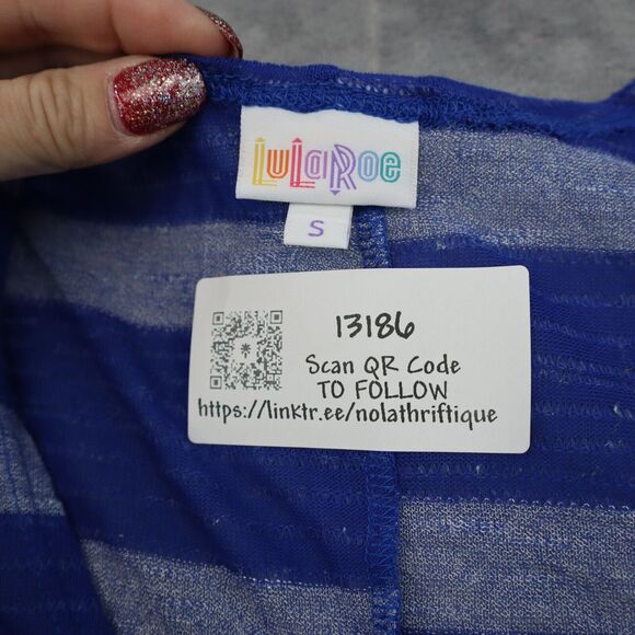 Lula Roe Sweater Womens S Blue Striped Lindsay Cardigan Komono Cover Up - Picture 2 of 14